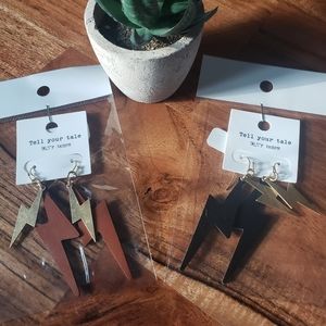 Lightning Bolt Drop Earrings Gold Metal Accent